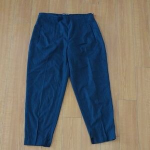 Zara Women's Ladies High Waisted Nav Blue Pinstripes Dress Pants Sz Size Large L